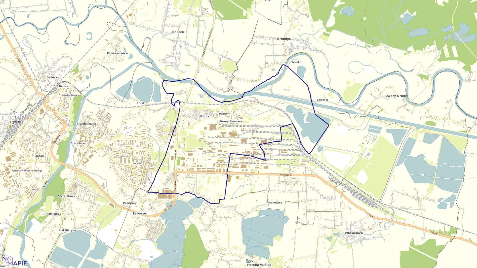 Mapa obrębu Dwory I w mieście Oświęcim