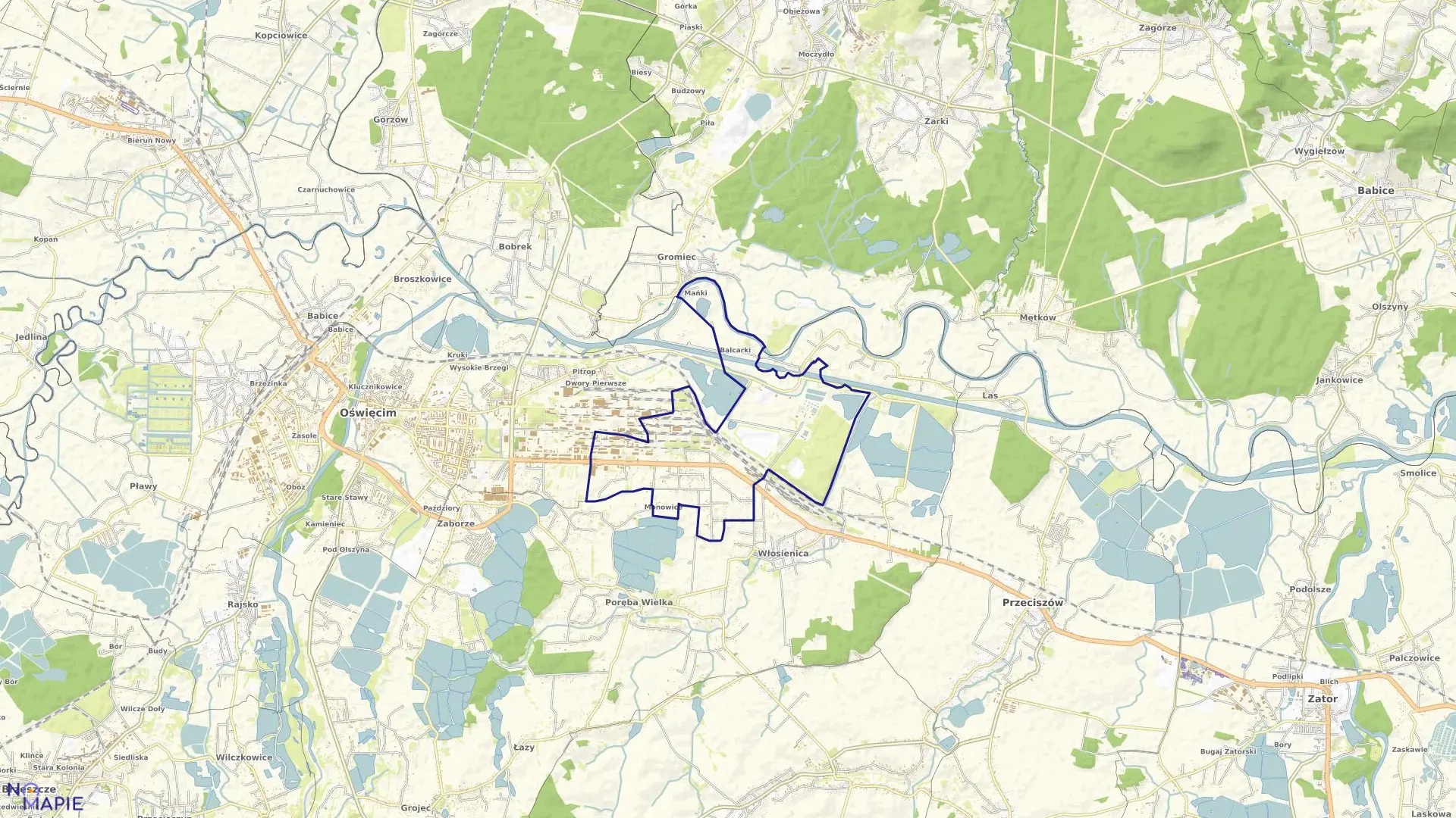 Mapa obrębu Monowice w mieście Oświęcim