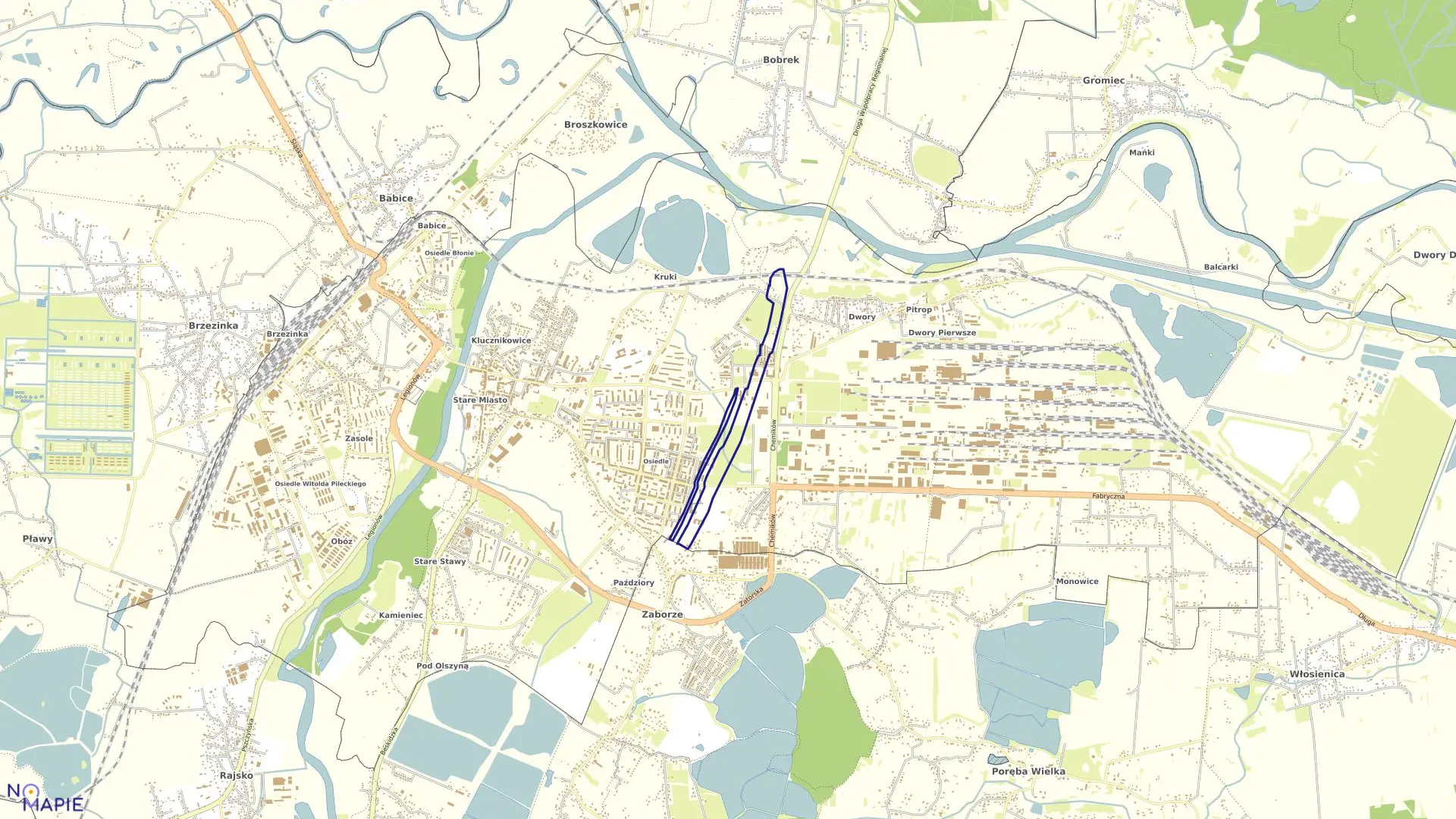 Mapa obrębu Zaborze w mieście Oświęcim